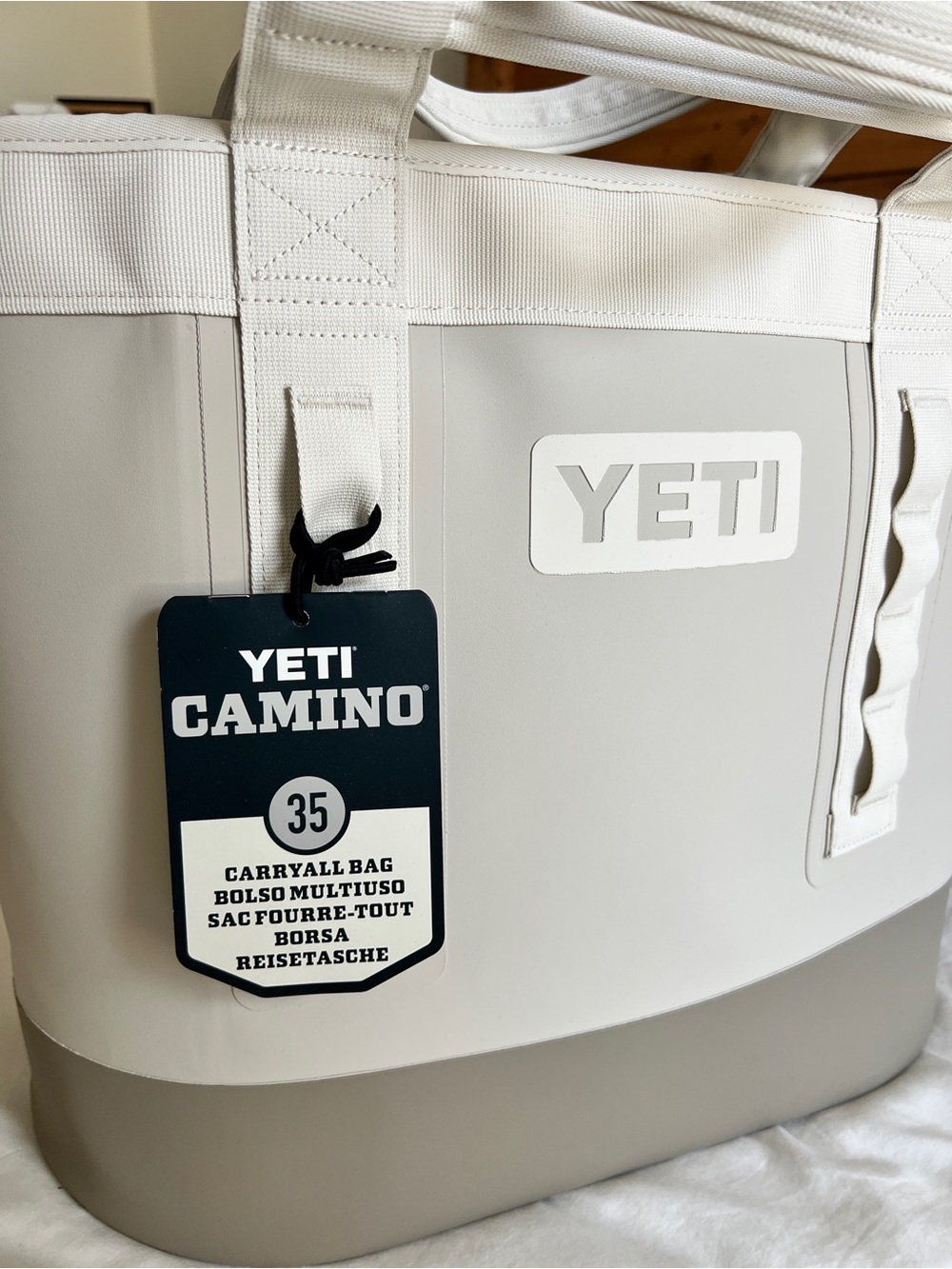 Yeti Camino 35 Carryall Bag in White & Light Gray with Tan Base - Picture 2 of 7